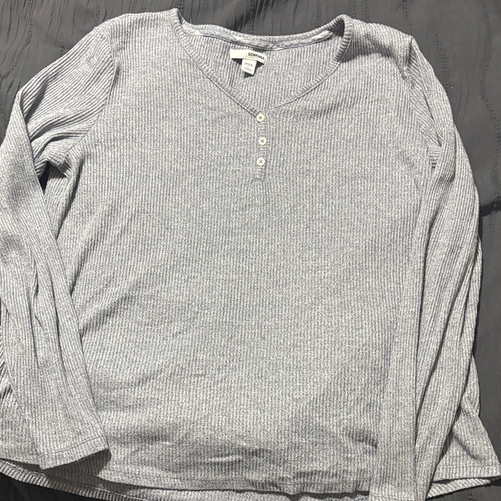 Gray Ribbed Long Sleeve Top
